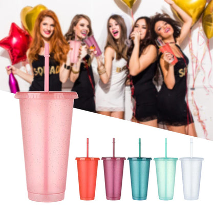 5PCS Flash Powder Water Bottles For Girl With Straw Reusable Hard Plastic Tumbler With lid Coffee Cup Drinkware Christmas Gift