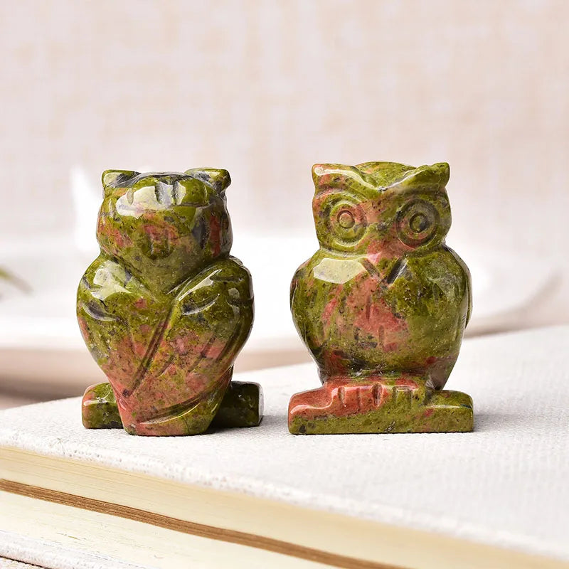 1PC Natural Stone Carved Owl Animal Ornaments Aventurine Unakite Crystal Quartz Stone Crafts Handmade Figurine Home Decoration