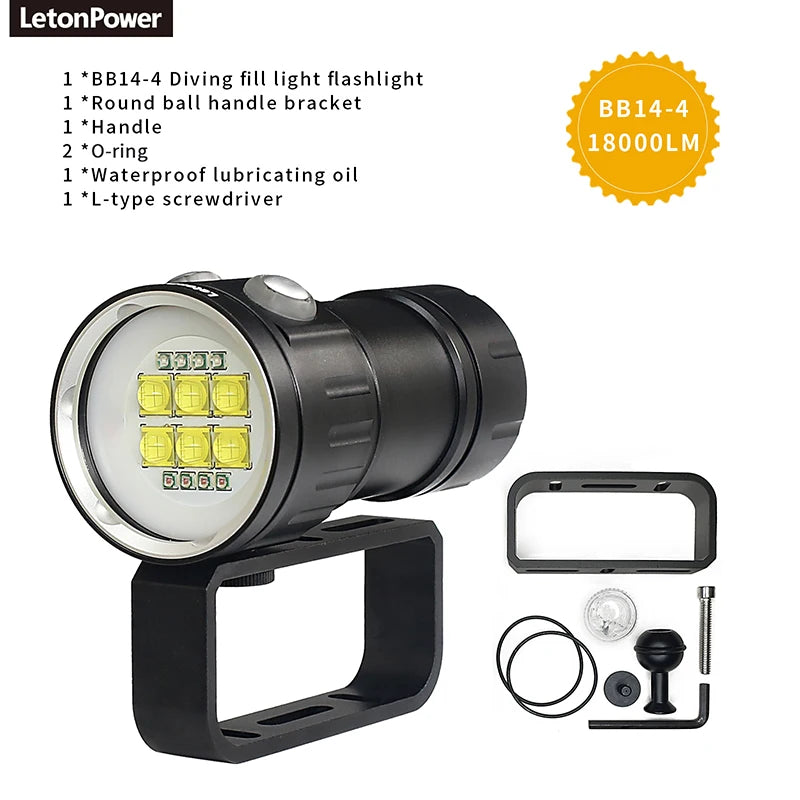 Professional Underwater 27 LED Photography Light Highlight Lamp 20000Lumens Diving Flashlight 100M Waterproof Video Camera torch