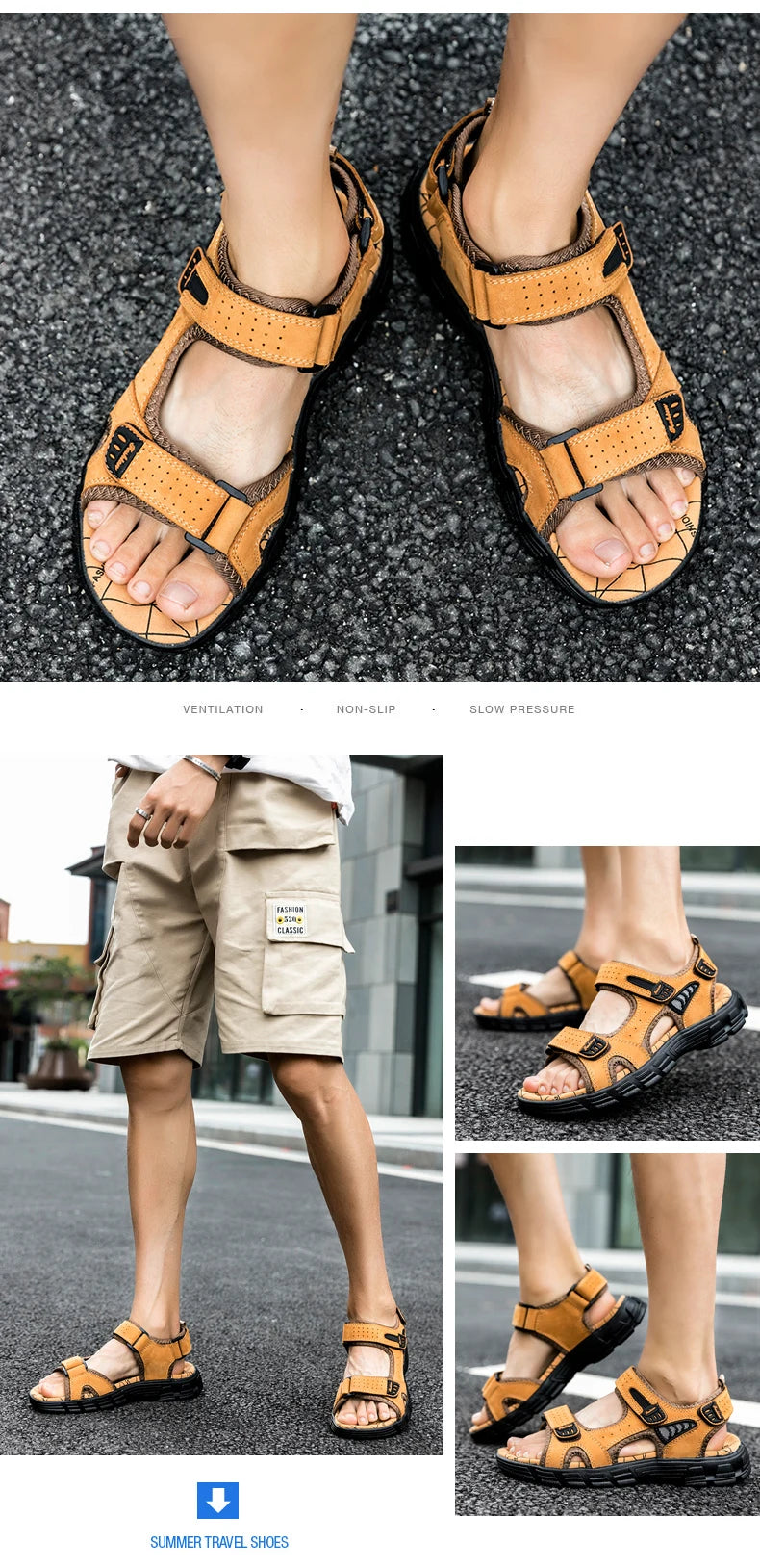 Brand Classic Mens Sandals Summer Genuine Leather Sandals Men Outdoor Casual Lightweight Sandal Fashion Men Sneakers Size 38-46