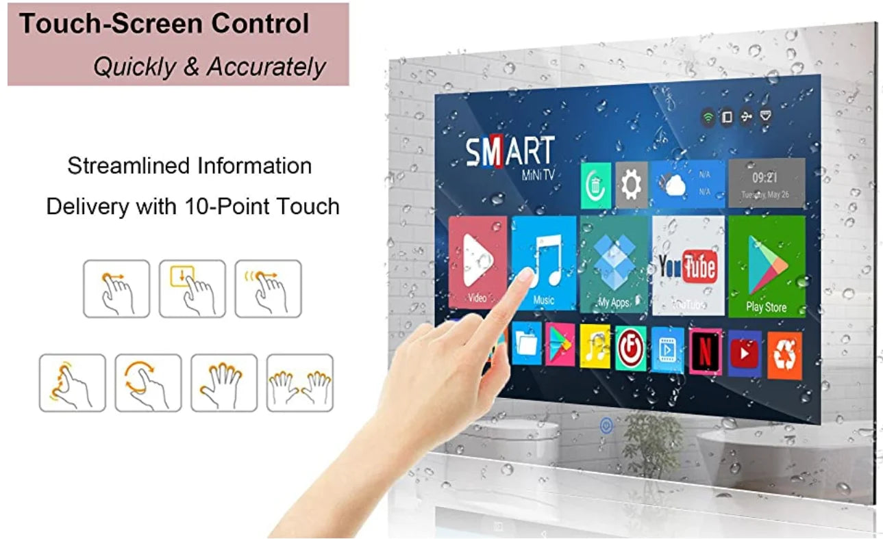 Haocrown Bathroom Mirror with 22" Smart Touch Screen TV, Waterproof Television for Shower Bath Tub Full HD 1080P Wi-Fi Bluetooth