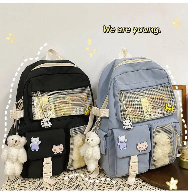 JULYCCINO New Buckle Badge Women Backpack Candy Color Fashion Cute Schoolbag Shoulder Student Bag Teenage Girls College Backpack - MarvelouStore