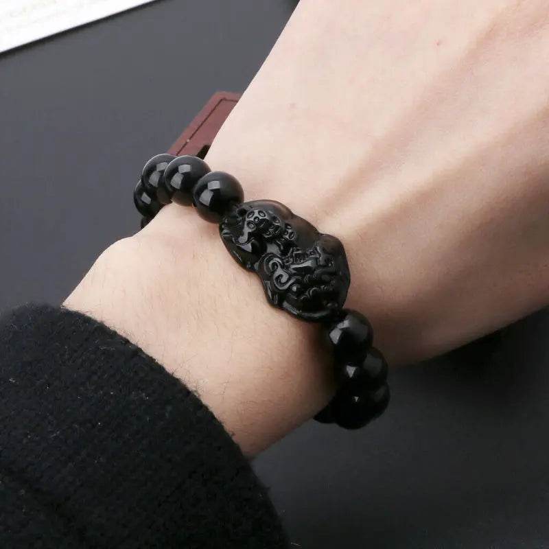 Unisex Men Pixiu Charms Ring Bracelet Chinese Feng Shui Amulet Wealth and Lucky Open Adjustable Ring Bead Bracelet - MarvelouStoree