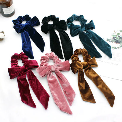 For Women Hair Ties Soft Hair Scrunchie Bow Velvet Elastic Lady Ribbon Elastic Hair Band Girls Gum Head Band New Hair Accessorie