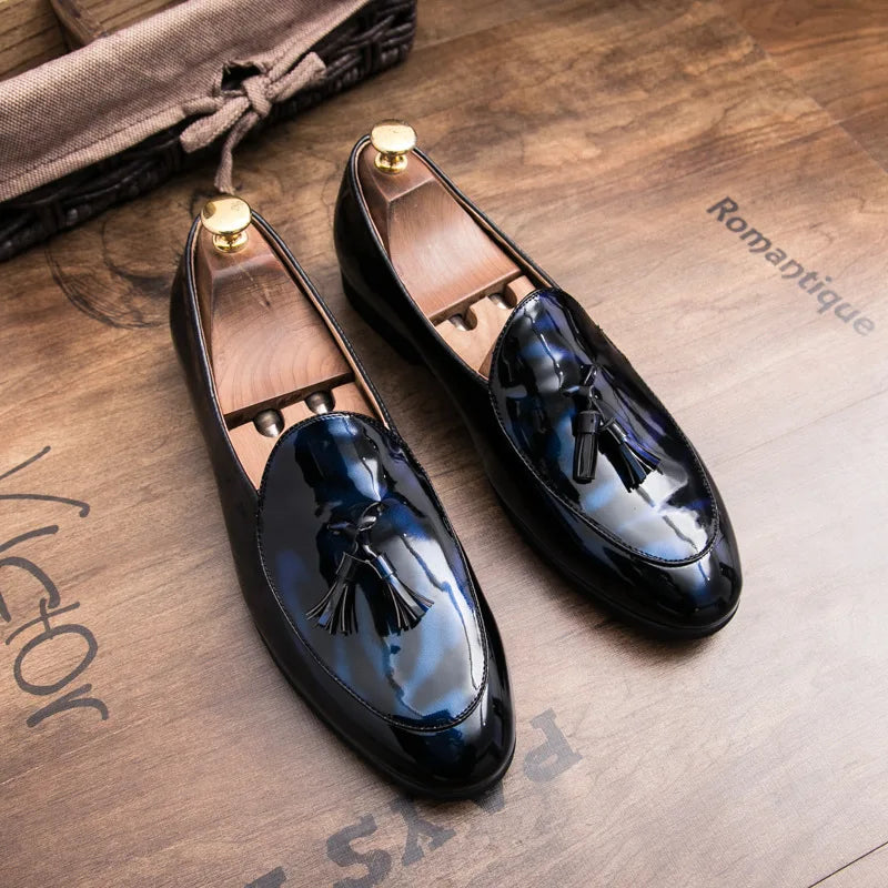 Handmade Fashion Tassel Loafers Black Bottom Leather Gentleman Fashion Stress Shoes Men Business Driving Shoes