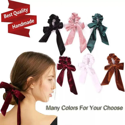 For Women Hair Ties Soft Hair Scrunchie Bow Velvet Elastic Lady Ribbon Elastic Hair Band Girls Gum Head Band New Hair Accessorie