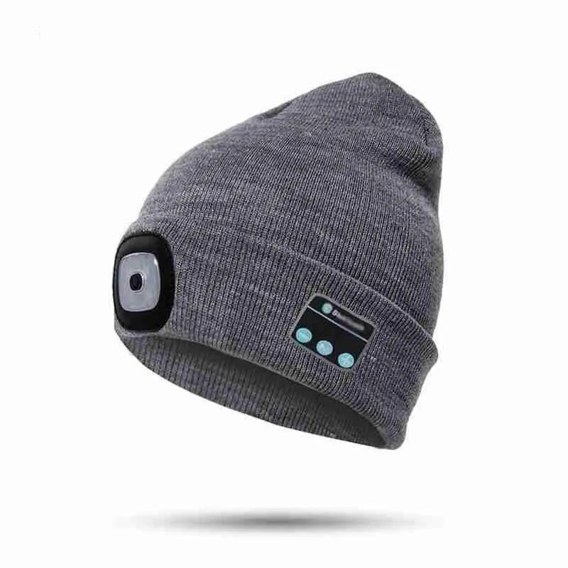 Winter Knitted Beanie Hat with Light Earphone Bluetooth Led Light Luminous Outdoor Mountaineering Handfree Music Headphone Hat