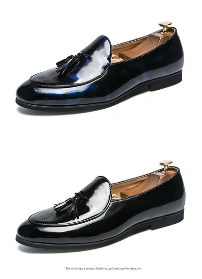 Handmade Fashion Tassel Loafers Black Bottom Leather Gentleman Fashion Stress Shoes Men Business Driving Shoes