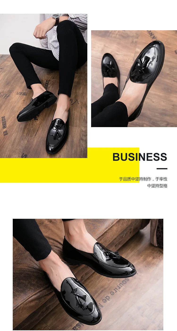 Handmade Fashion Tassel Loafers Black Bottom Leather Gentleman Fashion Stress Shoes Men Business Driving Shoes