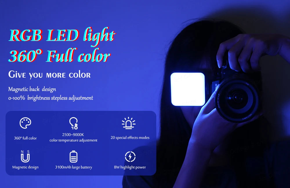 SH RGB Video Light LED Panel Lamp Camera Light 3100mAh Battery Dimmable 2500K-9000K Photo Lighting Studio for Youtube Tik tok