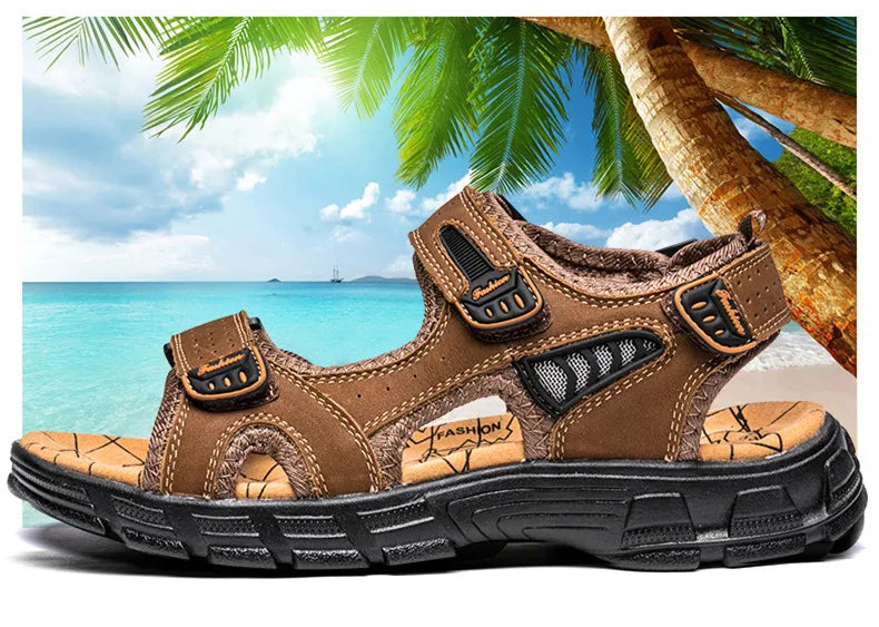 Brand Classic Mens Sandals Summer Genuine Leather Sandals Men Outdoor Casual Lightweight Sandal Fashion Men Sneakers Size 38-46