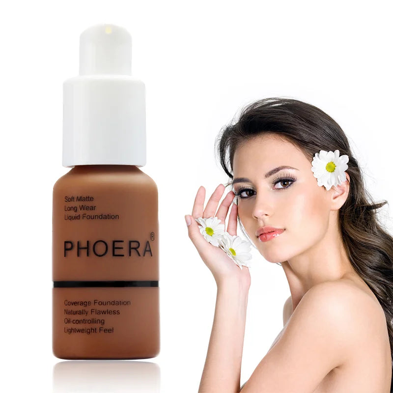 PHOERA 30ml Foundation Makeup 10 Colors Liquid Matte Moisturizer Face Base High Coverage Brighten Concealer Cream TSLM1