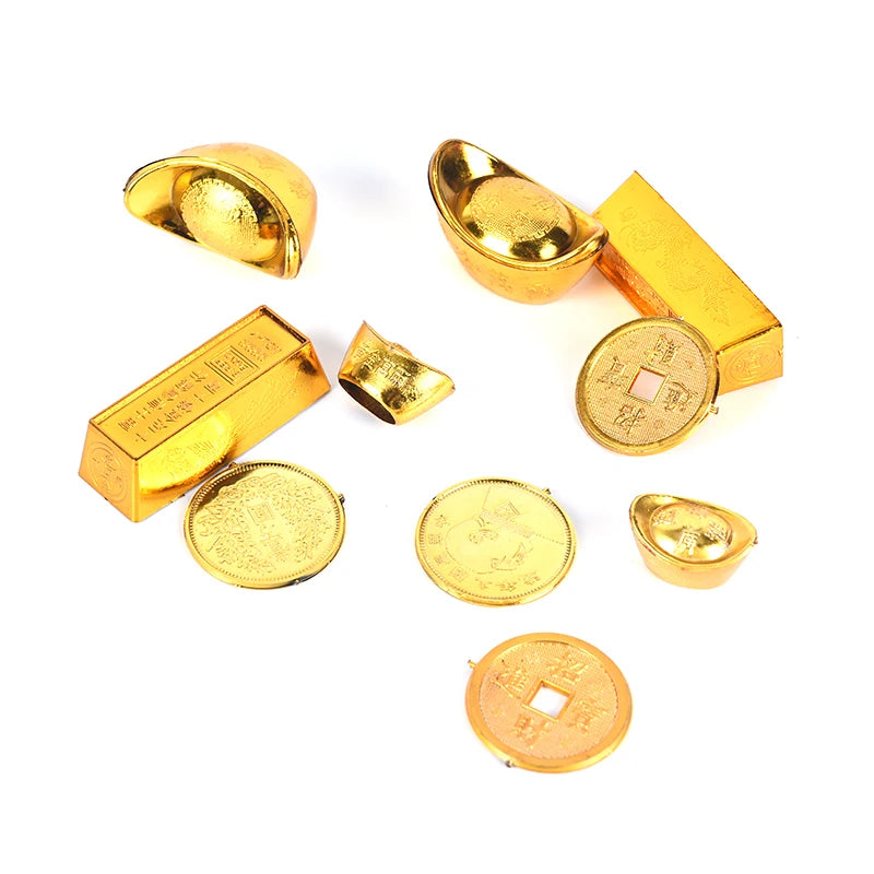 3/5/12pcs Feng Shui Auspicious Lucky Money Mascot Plastic/crystal Crafts Gold Ingot Decoration Crafts