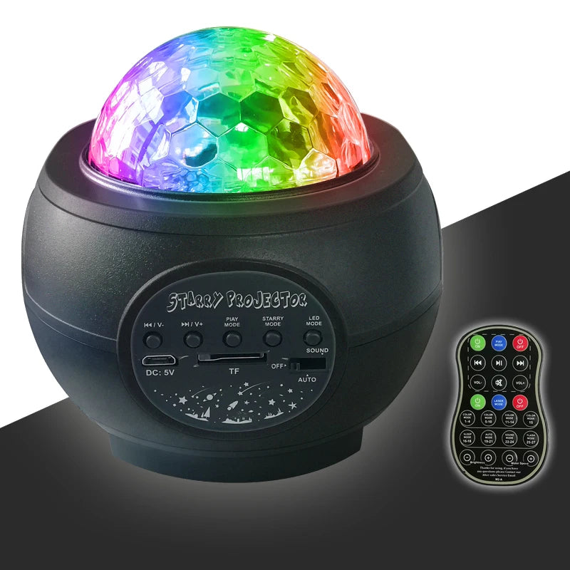 LED Laser Colorful Starry Sky Ocean Projector Night Light Remote Control Ocean Wave Projection Lamp With Bluetooth Music Speaker