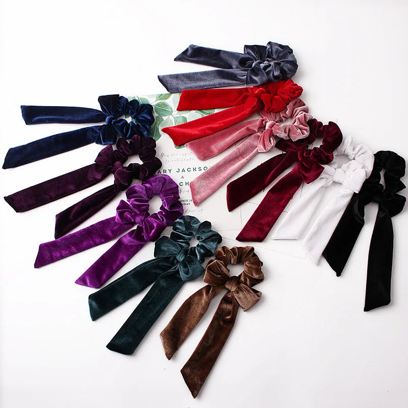 For Women Hair Ties Soft Hair Scrunchie Bow Velvet Elastic Lady Ribbon Elastic Hair Band Girls Gum Head Band New Hair Accessorie