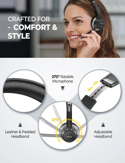 Mpow HC6 Office Headset with Mic BH328 3.5mm USB Computer Headset Noise Reduction Headphone for Call Center Skype PC Cellphone