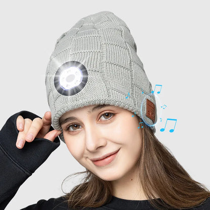 Unisex Bluetooth Headlamp Hat Headphones Beanie with LED Music Cap Built-in Speakers & Mic Earbuds for Running Hiking Sport