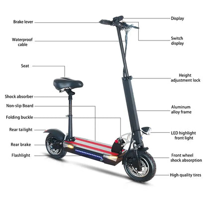 1200W 1300W 2400W 6000W Commuter Seated Adults Electric Scooter 48V/72V E-Scooter 10 inch Tubeless Off Road Tire with LCD