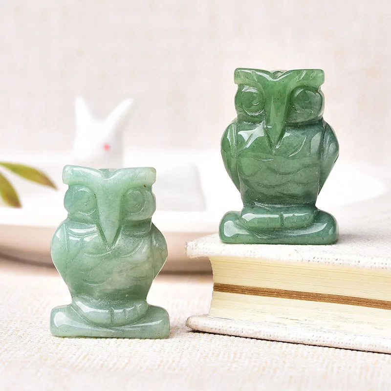 1PC Natural Stone Carved Owl Animal Ornaments Aventurine Unakite Crystal Quartz Stone Crafts Handmade Figurine Home Decoration