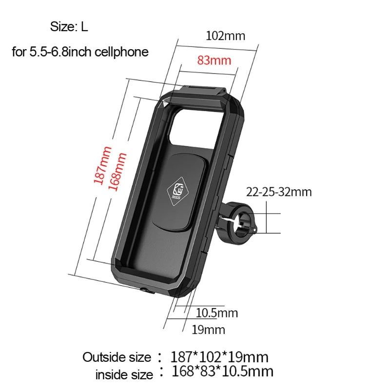 Waterproof Mobile Bike Phone Case Bicycle Motorcycle Phone Holder Handlebar Rear View Mirror Installation For 4.7-6.8 inch Phone