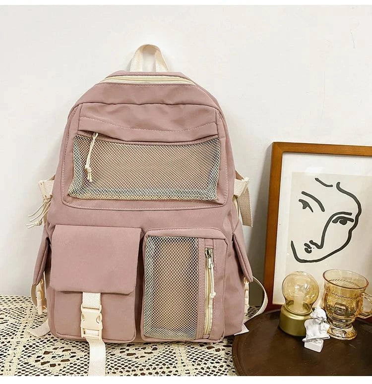 JULYCCINO New Buckle Badge Women Backpack Candy Color Fashion Cute Schoolbag Shoulder Student Bag Teenage Girls College Backpack - MarvelouStore