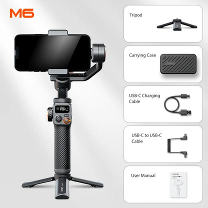 Hohem Office Gimbal iSteady M6 3-Axis Cell phone stabilize for xiaomi with AI tracker Magnetic Fill Light Full Color Video Vlogg