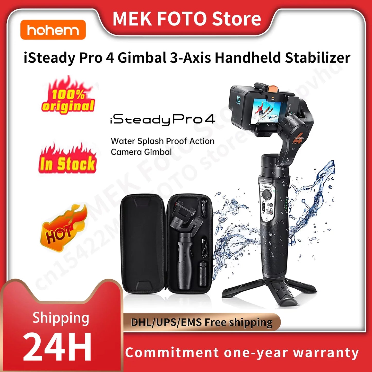 Hohem iSteady Pro 4 Gimbal for GoPro 13/12/11/10/9/8/7/6/5 DJI OSMO Insta360 One R Action Camera 3-Axis Handheld Stabilizer