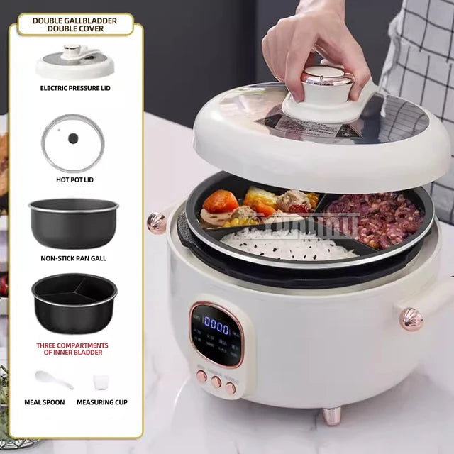 Household Electric Rice Cooker Multifunctional  Intelligence Pressure Cooker Three-compartment Hot Pot Non Stick Cooking Pot