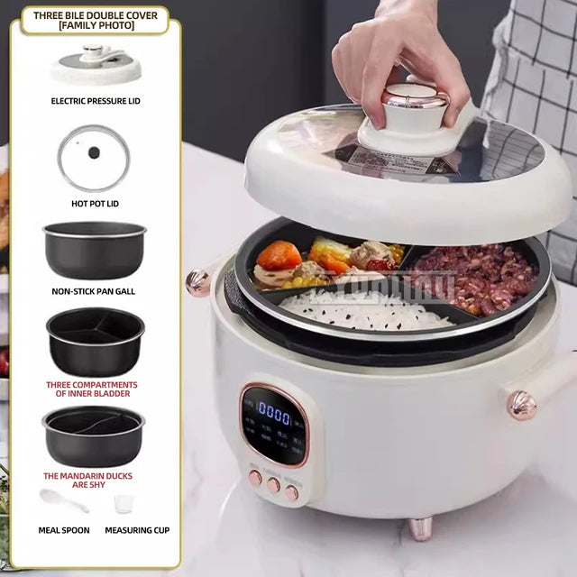 Household Electric Rice Cooker Multifunctional  Intelligence Pressure Cooker Three-compartment Hot Pot Non Stick Cooking Pot