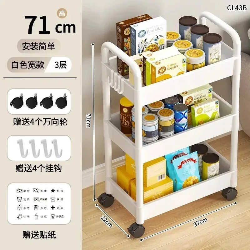 Marveloustoree Household Multi-layer Small Cart Storage Rack Floor To Floor Kitchen Bedroom Bathroom Storage Rack Storage Rack With Wheels