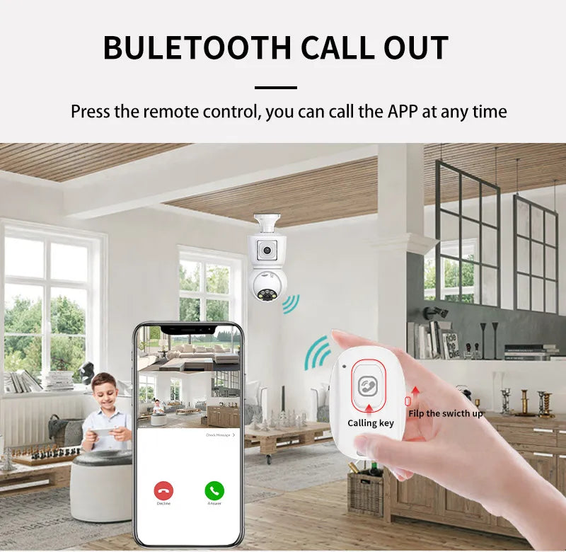 ICSEE 4K 8MP E27 Bulb WiFi Camera Dual Lens Dual Screen Auto Tracking Two Way Audio Color Night Vision Outdoor Security Camera