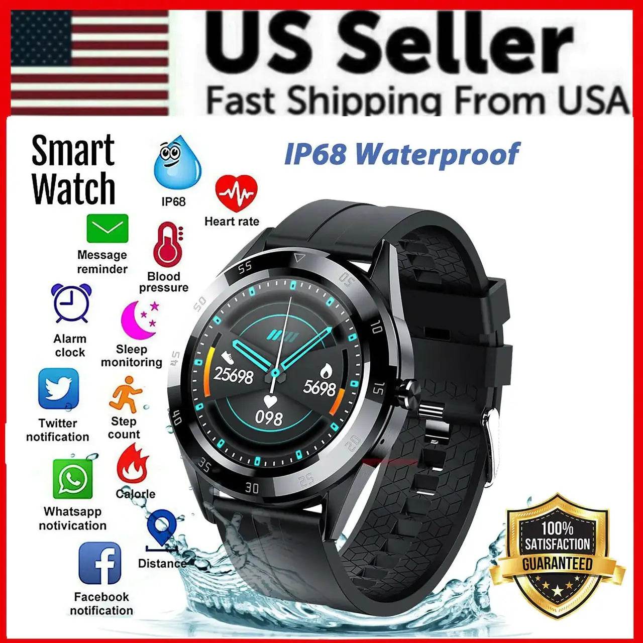 Waterproof Bluetooth Smart Watch Phone Mate Heart Rate Tracker For iOS Android - MarvelouStoree