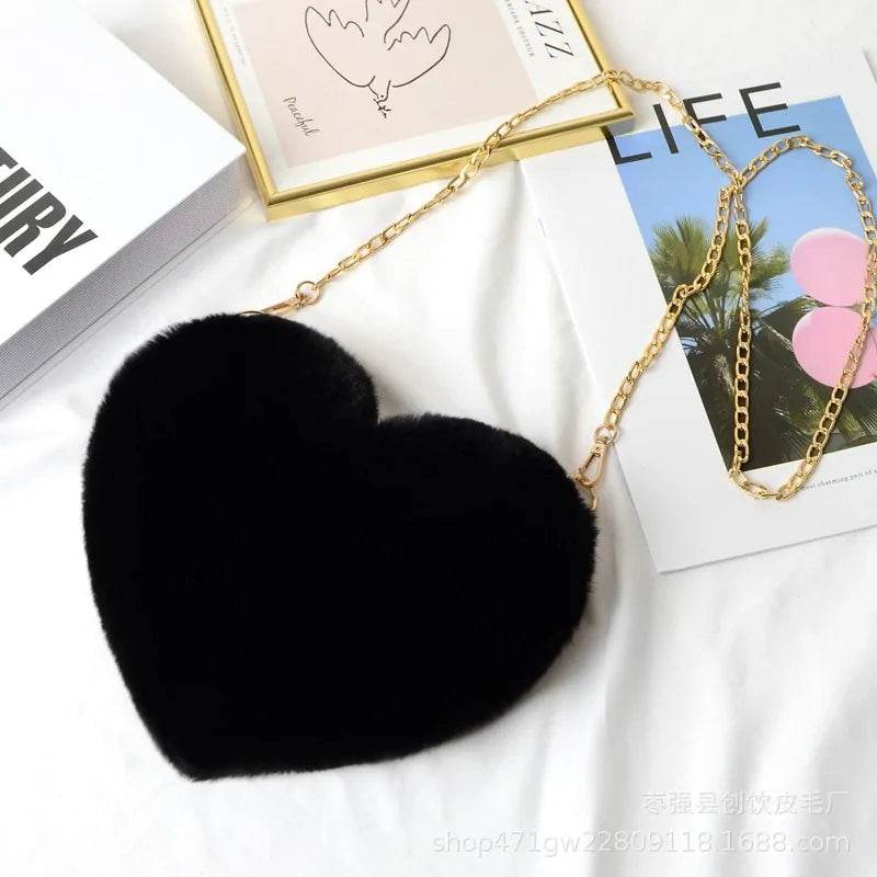 Women's Heart Shaped Faux Fur Crossbody Wallet - MarvelouStoree