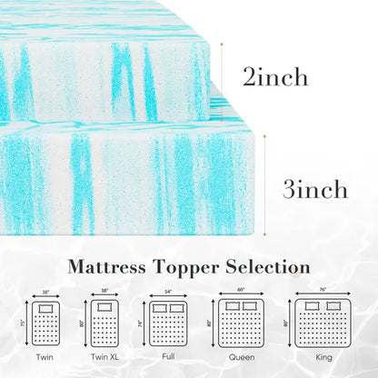 JHK 2-3 Inch Gel Memory Foam Mattress Topper Full Size Cooling Mattress Soft and Breathable Bed Topper School Bedroom Furniture