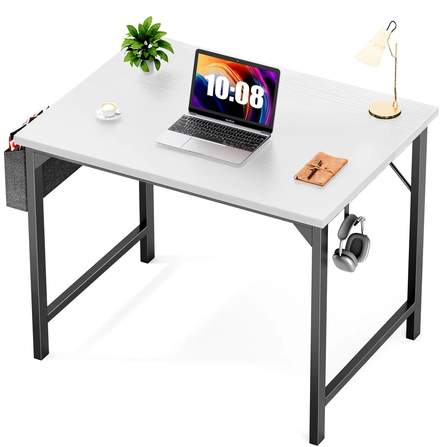 Marveloustoree Computer Desk Writing Study Office Gaming Table Modern Simple Style Compact with Side Bag Headphone Hook Easy Assembly