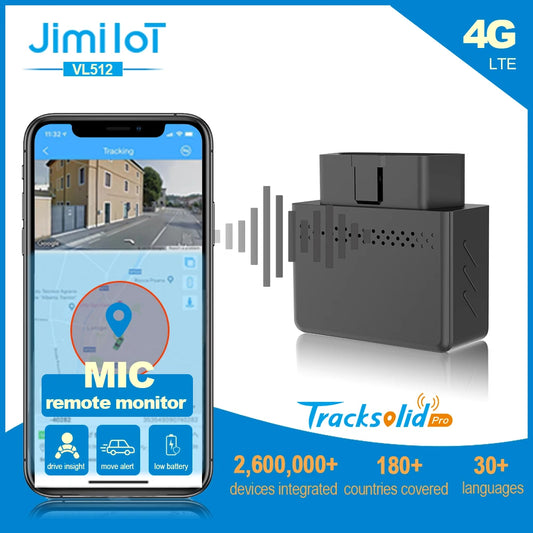 JIMIIOT VL512 Car OBD GPS Tracker 4G Mini Locator Remote Voice Monitoring Plug & Play Tracking Multiple Alarms With Battery APP