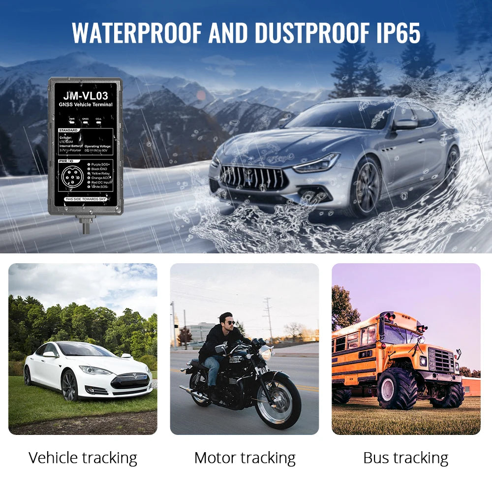 JIMIMX JM-VL03 4G Vehicle Tracker 9-90V GPS For Motorcycle Stop Engine Remote Scooter Tracking Car Against Theft  LTE Locator DC