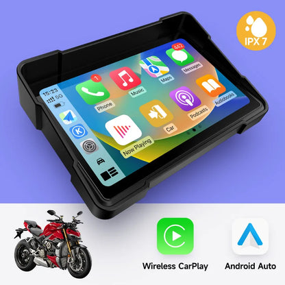 5Inch Motorcycle dash cam Wireless Apple Carplay Android Auto Portable Navigation GPS Screen IPX7  Waterproof Display Dual BT