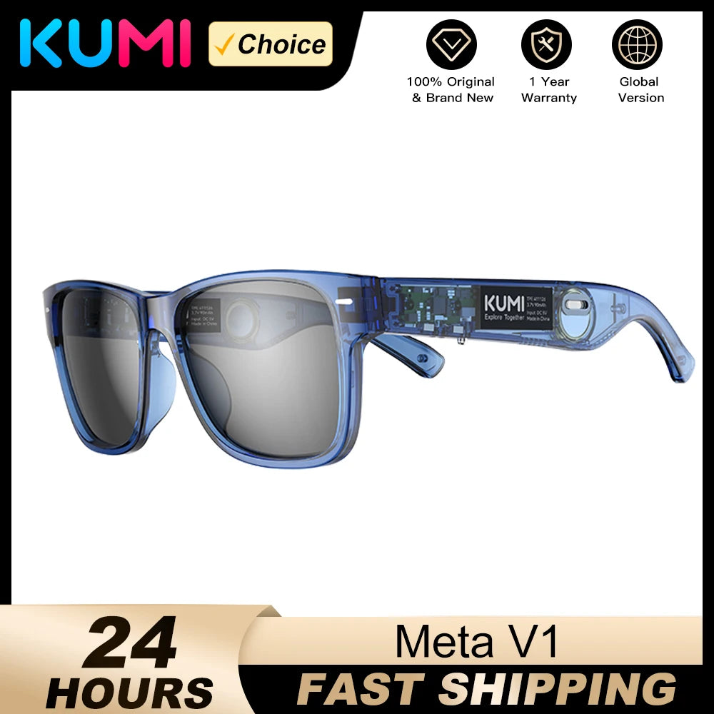 KUMI Meta V1 Smart Glasses Polarized Sunglasses Bluetooth Glasses IPX4 Waterproof Open Ear Headphones Bluetooth Phone Call