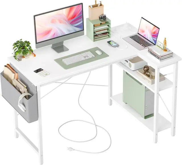 Marveloustoree L Shaped Computer Desk with Reversible Shelves, Gaming Desk Study Writing Desk for Home Office Bedroom Small Space