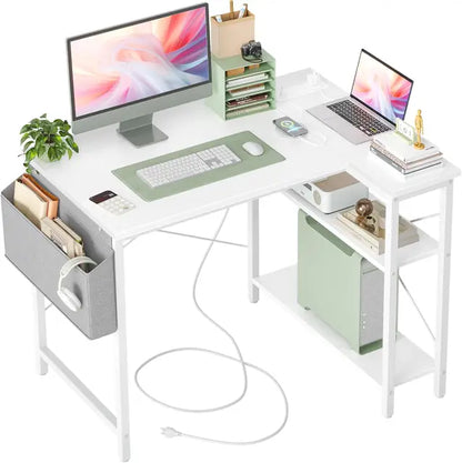 Marveloustoree L Shaped Computer Desk with Reversible Shelves, Gaming Desk Study Writing Desk for Home Office Bedroom Small Space