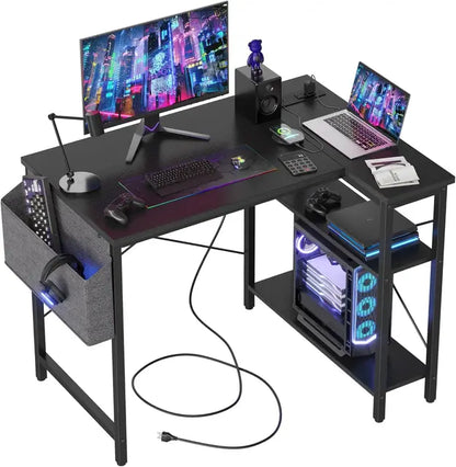 Marveloustoree L Shaped Computer Desk with Reversible Shelves, Gaming Desk Study Writing Desk for Home Office Bedroom Small Space