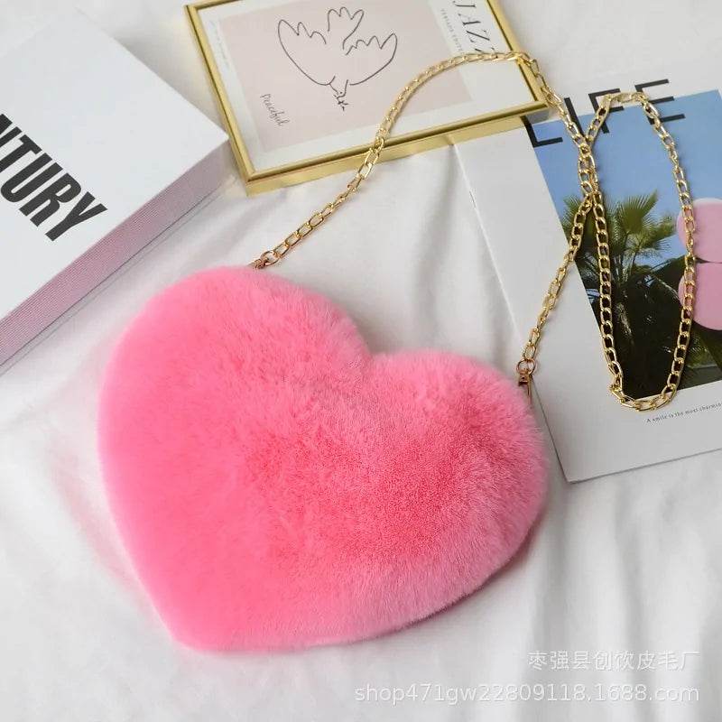 Women's Heart Shaped Faux Fur Crossbody Wallet - MarvelouStoree