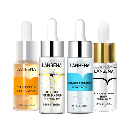 LANBENA Hyaluronic Acid Vitamin C Six Peptide Pore and Acne Treatment Serum Deep Hydration Brighten Skin Anti-Aging Essence