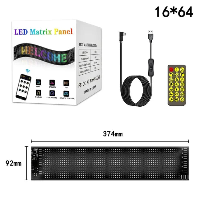 Marveloustoree LED Matrix Pixel Panel, Scrolling Bright Advertising LED Signs, Flexible USB 5V LED Car Sign Bluetooth App Control