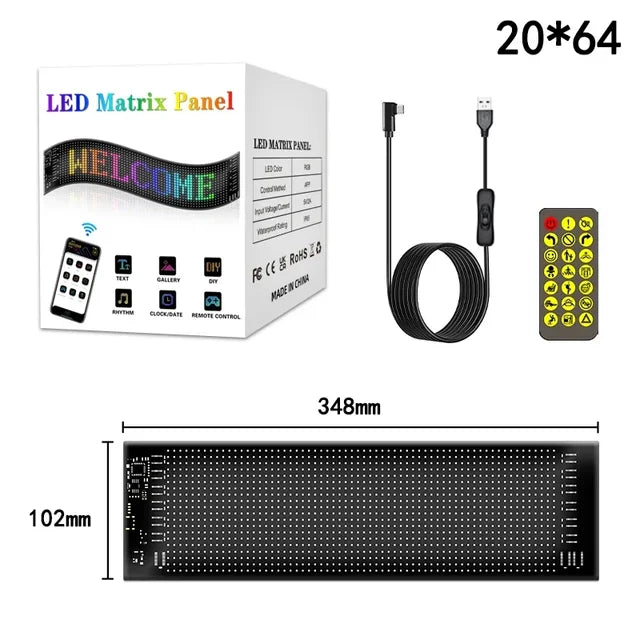 Marveloustoree LED Matrix Pixel Panel, Scrolling Bright Advertising LED Signs, Flexible USB 5V LED Car Sign Bluetooth App Control