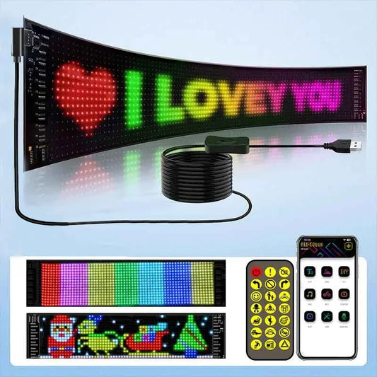 Marveloustoree LED Matrix Pixel Panel, Scrolling Bright Advertising LED Signs, Flexible USB 5V LED Car Sign Bluetooth App Control