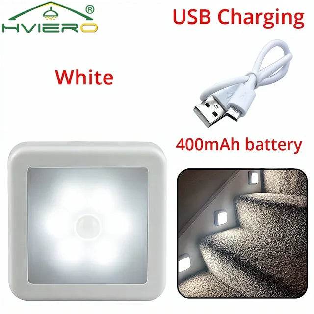 LED Night Light Smart Motion Sensor Battery USB Charging Operated Bedside Lamp Living Room Hallway Pathway Toilet Home Lighting - MarvelouStoree