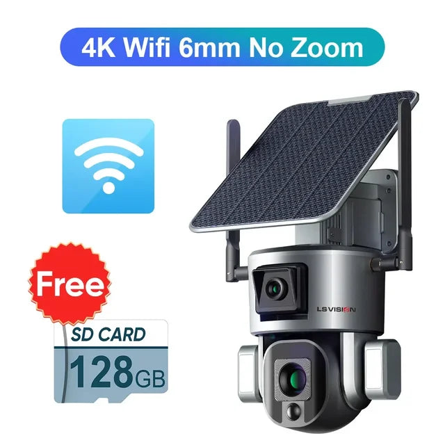 LS VISION 4K 8MP Dual Lens Solar Camera Outdoor 4G/WiFi Dual Screens 4X 10X Optical Zoom Humanoid Tracking PTZ Security Cameras