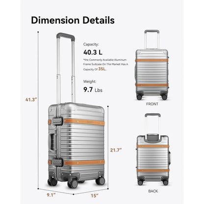 LUGGEX All Aluminum Carry On Luggage with USB Port - Hard Shell Zipperless Luggage with Wheels - Retro Meets Tech Travel